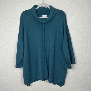 J Jill Teal Turtleneck Tunic Sweater Turquoise 3/4 Sleeves Flowy Large Petite LP